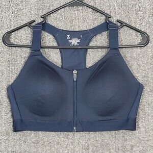 Xersion Sports Bra Womens Large Blue Front Zip Padded High Support Racerback